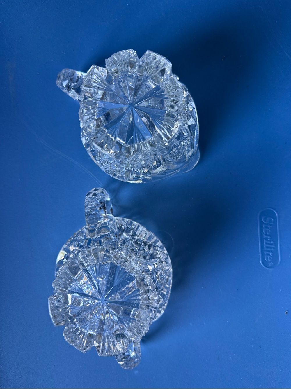 Cut Crystal Creamer and Sugar Set - Clear Glass